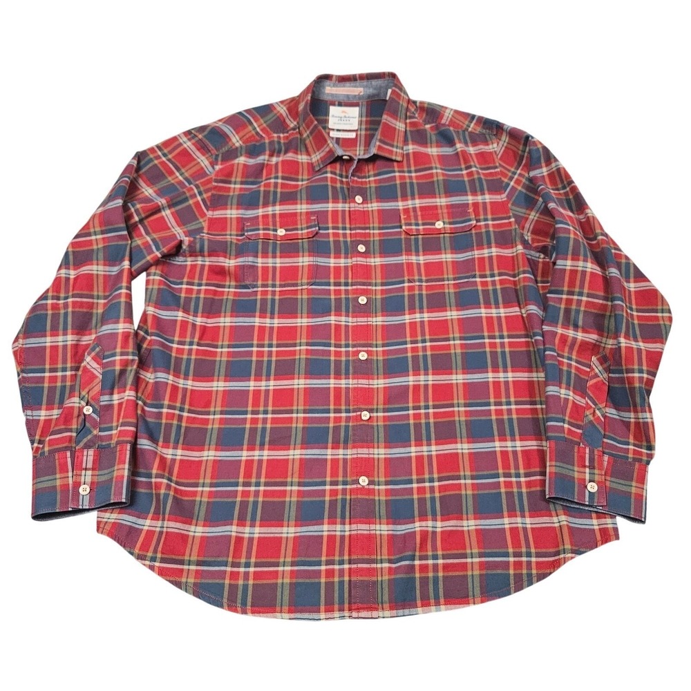 Tommy Bahama Button Down Shirt Mens XL Red Plaid Island Modern Fit Casual Cotton